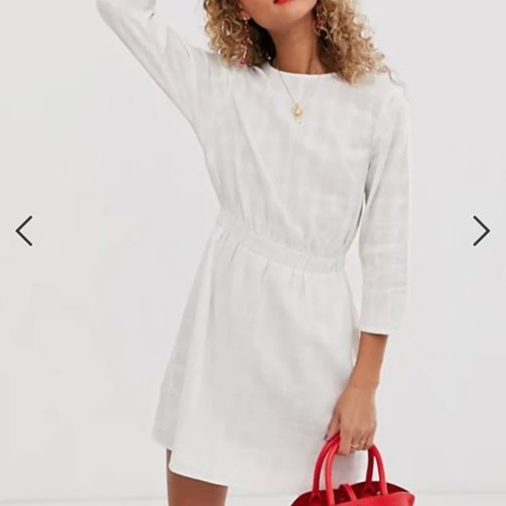 Asos White Elastic Waist Mini Dress